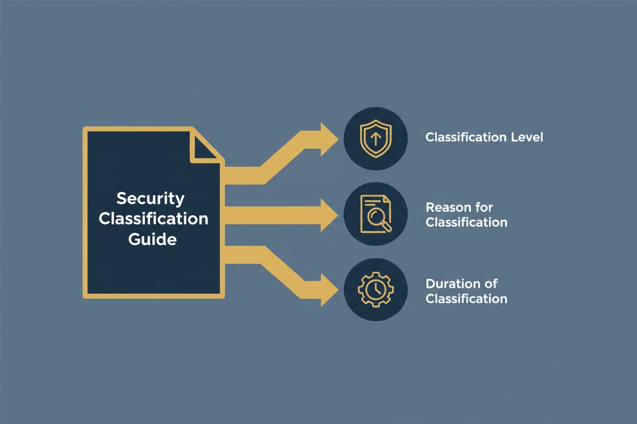 what is a security classification guide infographic showing classification level reason and duration