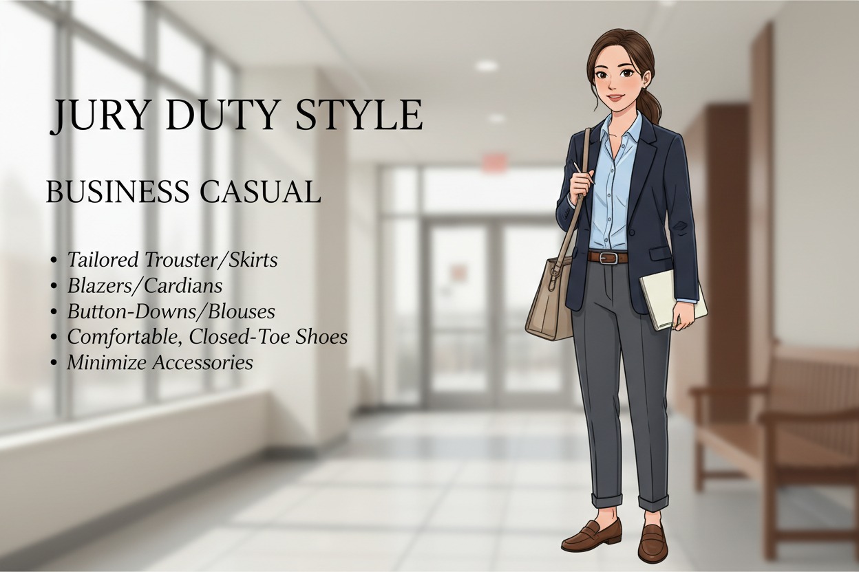 what to wear to jury duty business casual outfit illustration