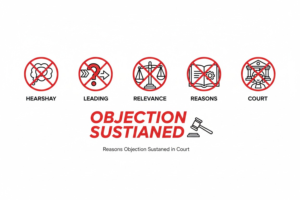ALT text: reasons objection sustained in court icons hearsay leading relevance