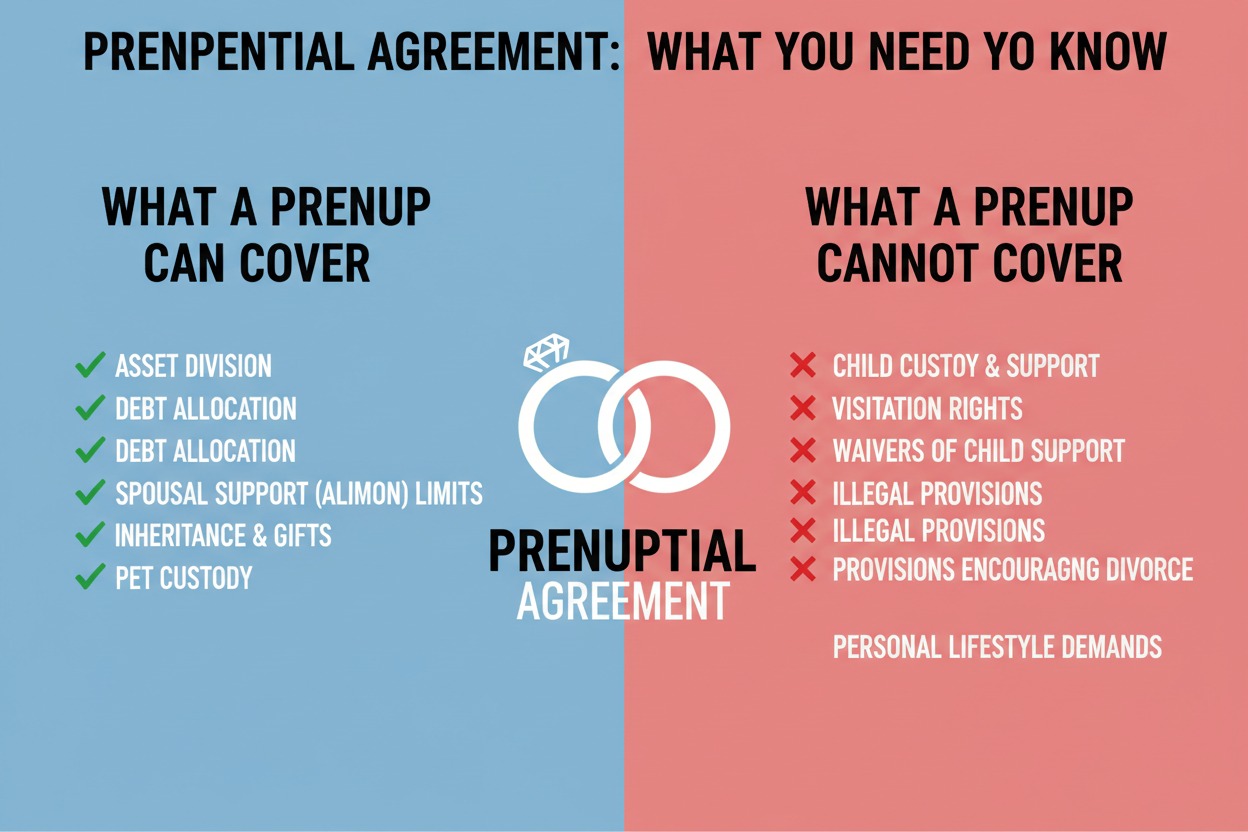 what a prenup can and cannot cover infographic